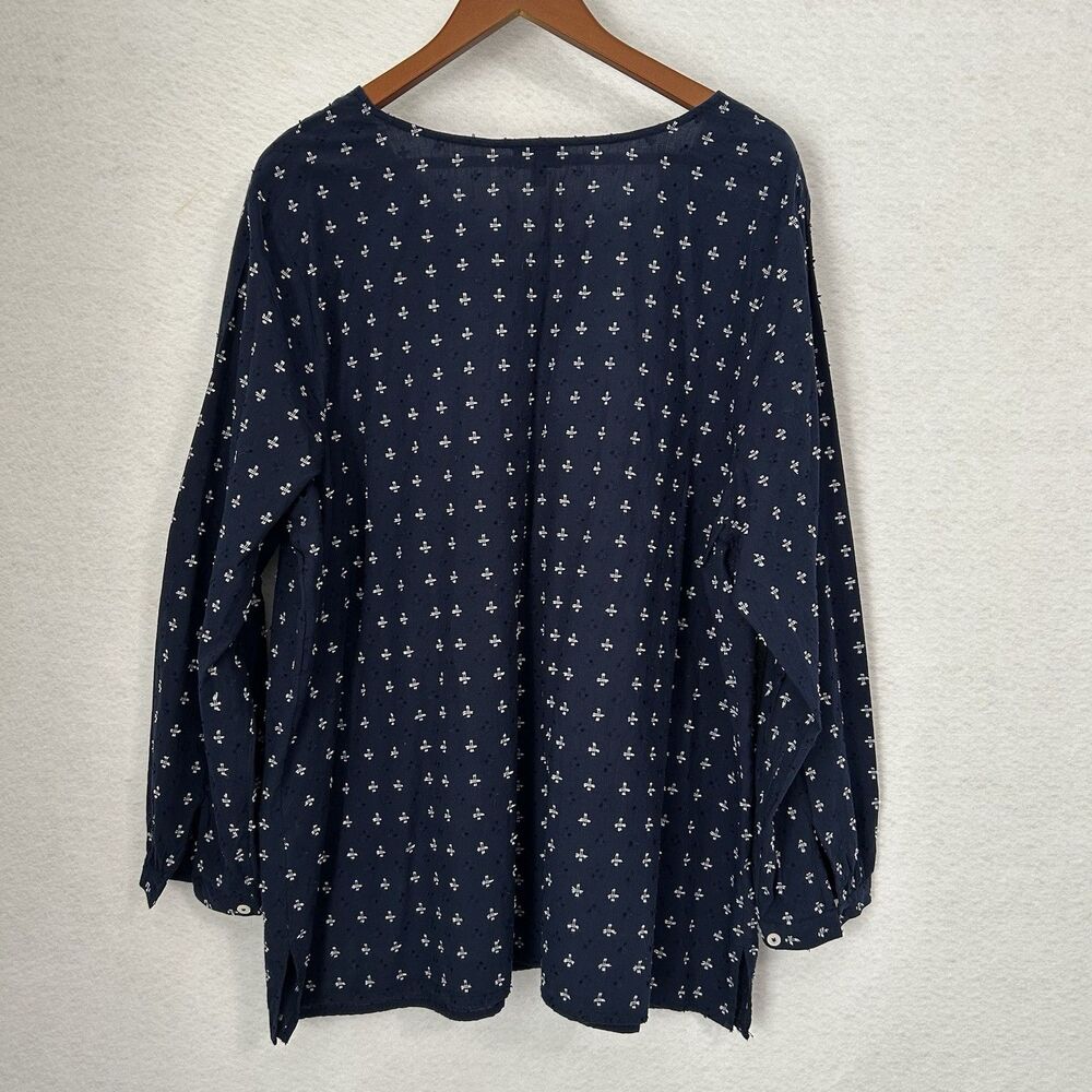 Talbots Plus Top Women 3X Navy White Embroidery Swiss Dot Pullover Cottage Comfy - Picture 15 of 15
